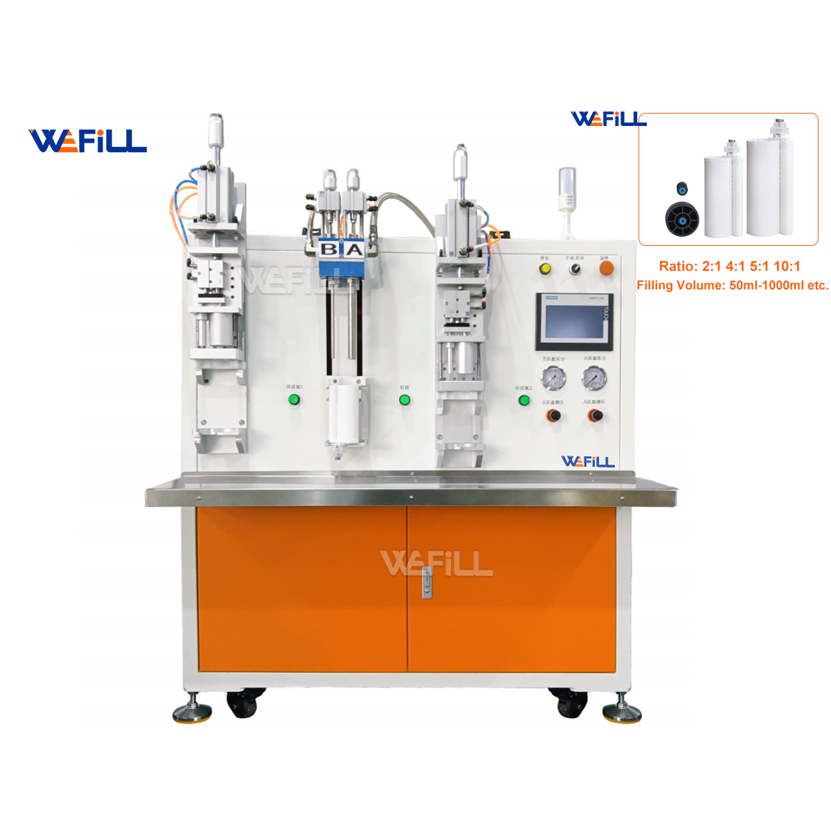 Semi-Automatic 50ml High-Viscosity AB Two-Component Dual Cartridge Filling & Capping Machine with 20L Platen Feed | 10:1 Ratio