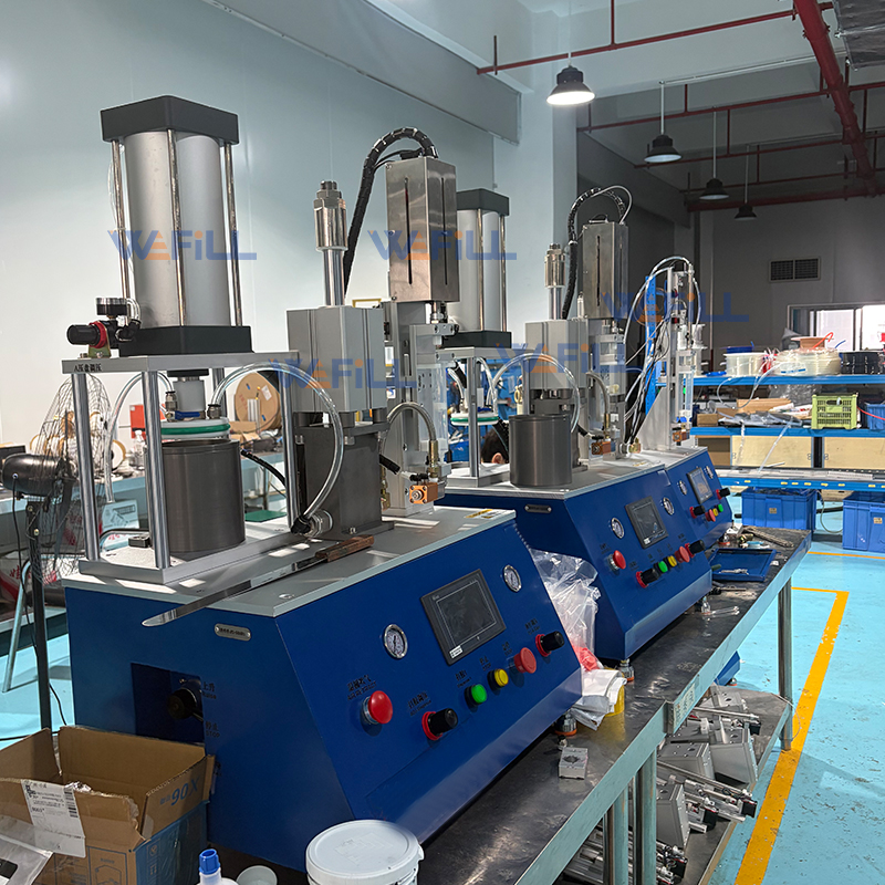 Manual piston pressing fixture for sealing 50ml 1:1 AB adhesive cartridges after filling