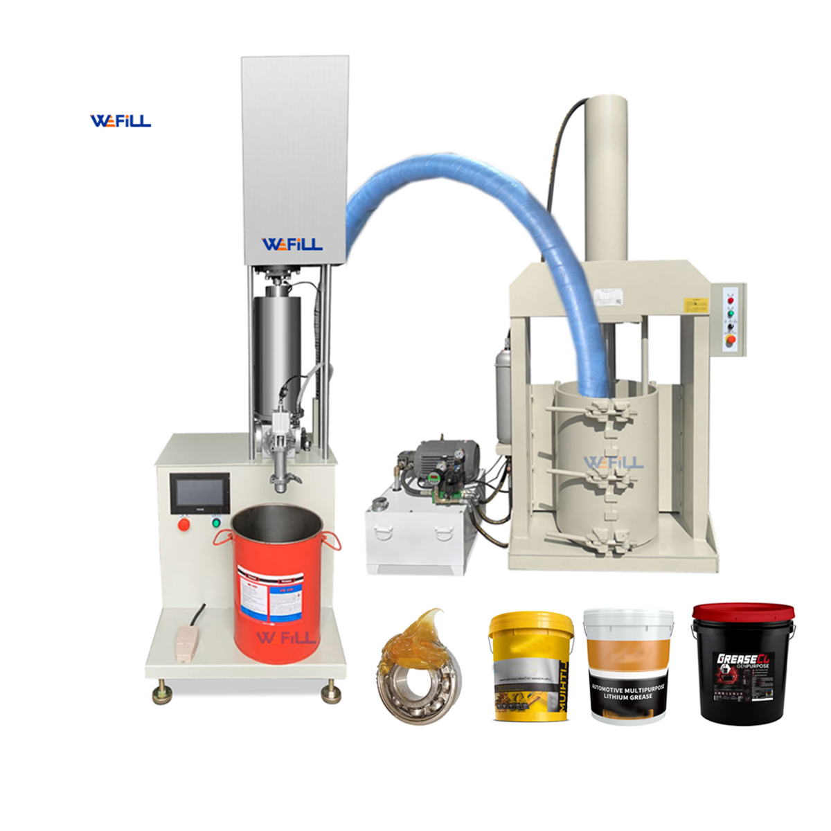 WEFILL Semi-Automatic 5-15kg Grease Bucket Filling Machine with 200L Drum Presser | ±0.5–1% Accuracy
