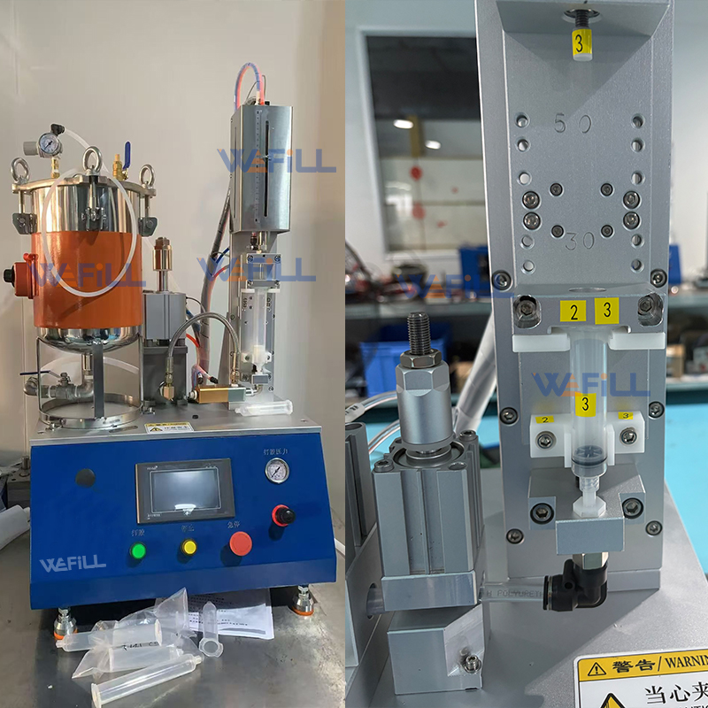 Desktop adhesive filling machine used for laboratory syringe filling