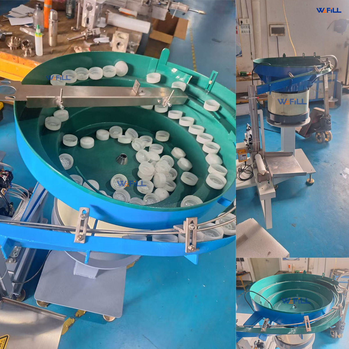 Semi-automatic silicone sealant filling and capping machine vibratory cap feeder — product photo