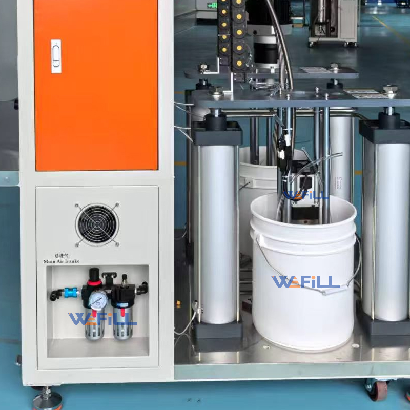 20L standard pressure platen feeding system for high-viscosity adhesive filling machine, compatible with straight-side drums and pneumatically driven to transfer epoxy, and acrylic materials directly to metering pumps