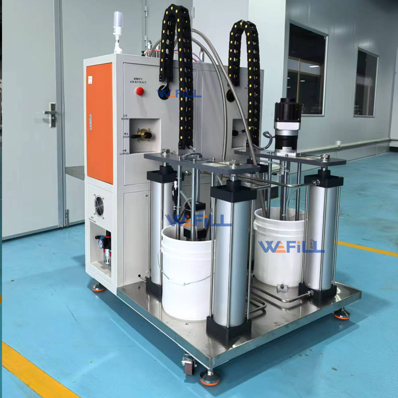 20L standard pressure platen feeding system for high-viscosity adhesive filling machine, compatible with straight-side drums and pneumatically driven to transfer epoxy, PU, and acrylic materials directly to metering pumps